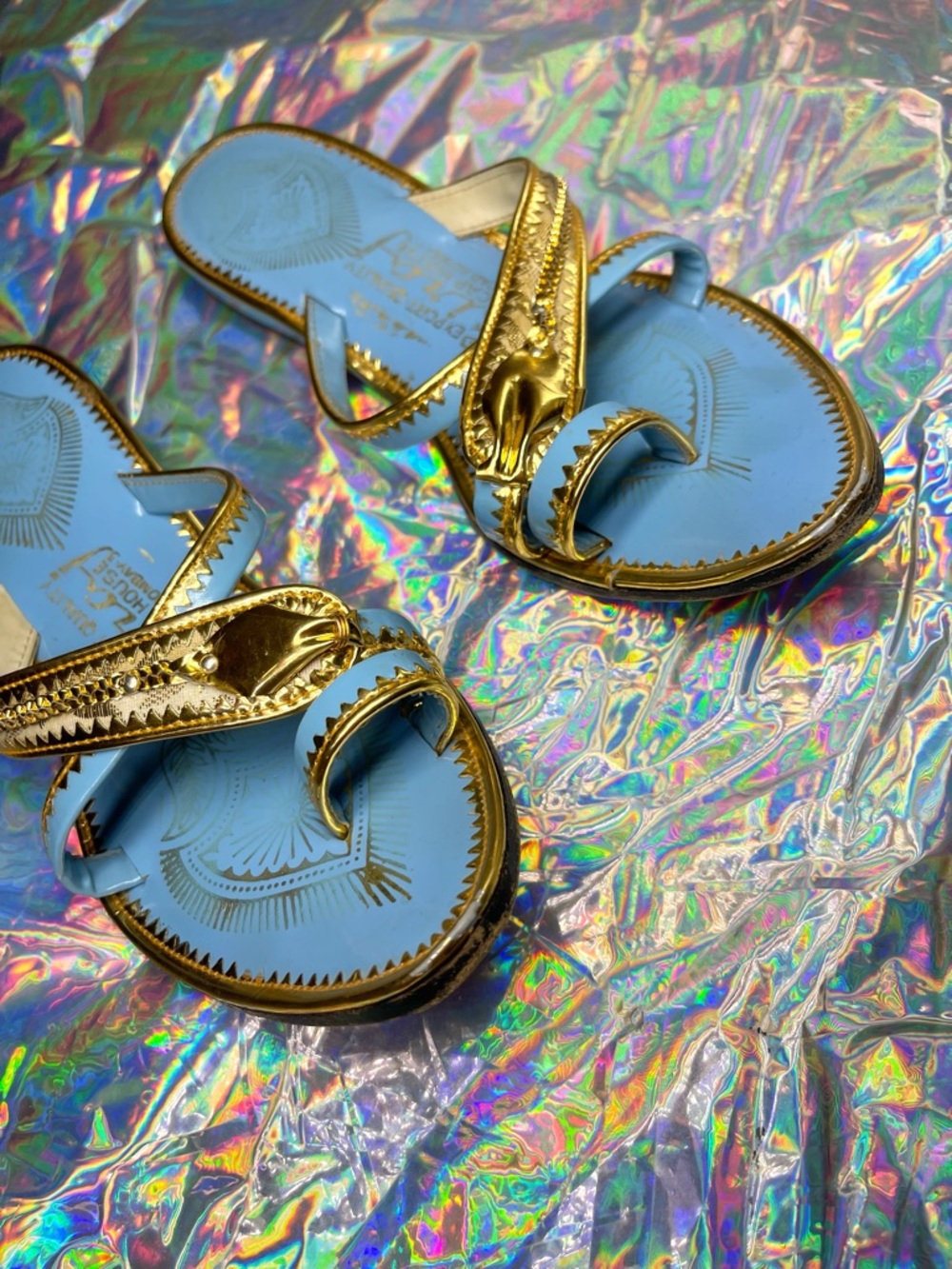 Vintage Kolhapuri Indian Pointed Toe Metallic Sandals Flip Flops Bombay - Picture 4 of 13